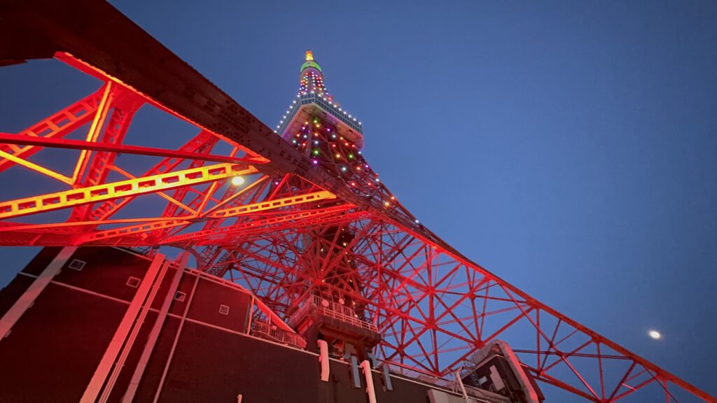 Tokyo Tower in the middle of Tokyo is lit up in special colors and decorated with carp streamers. (ANJ)