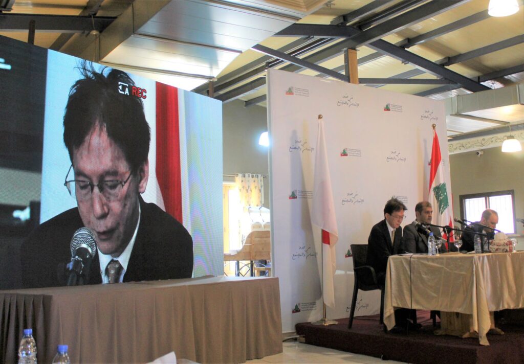 Japanese Ambassador to Lebanon MAGOSHI Masayuki at the ceremony marking the hand-over of the waste collection vehicles. (Supplied)