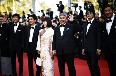 Director Takeshi Kitano, cast members Shido Nakamura, Ryo Kase, Hidetoshi Nishijima and Nao Omori of the film 