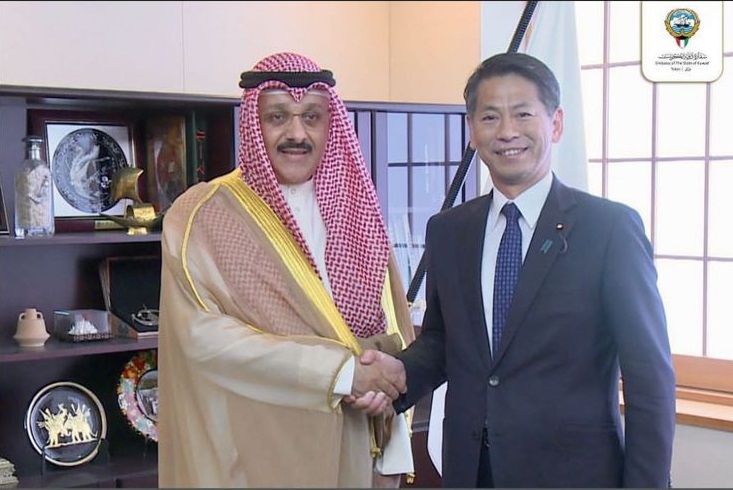 HE Ambassador Sameeh Essa Johar Hayat, Assistant Minister of Foreign Affairs for Asian Affairs of the state of Kuwait, and HE Mr Sami Al-Zamanan, Ambassador of the State of Kuwait to Japan, paid a courtesy call upon HE State Minister for Foreign Affairs of Japan Mr Yamada Kenji, on the sidelines of the 3rd Policy Consultations between the State of Kuwait and Japan. (Instagram)