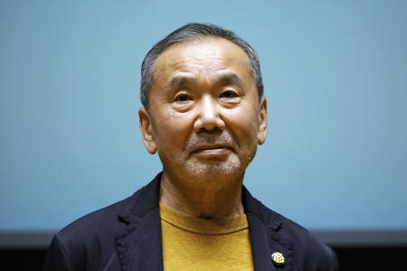 Japanese novelist Haruki Murakami poses for media during a press conference on the university's new international house of literature, The Haruki Murakami Library, opening at the Waseda University in Tokyo, on Sept. 22, 2021. (AP/File)