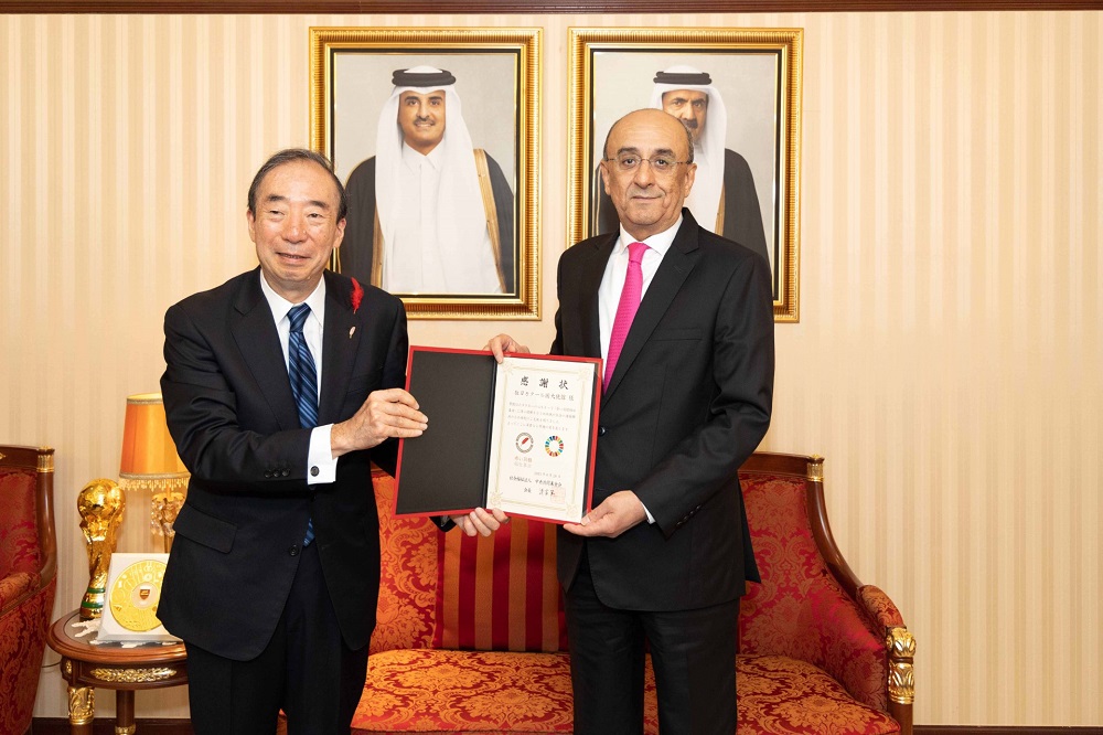 RFWF President Seike Atsushi with Ambassador Hassan Al Emadi of Qatar. (ANJ)