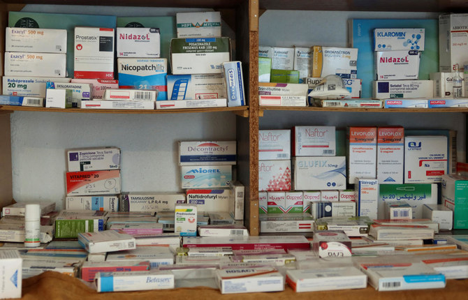 A view shows boxes of medicine at retired soldier Nabil Boukhili’s unofficial medicine exchange room at the roof of his house, in Tunis on May 29, 2023. (Reuters)