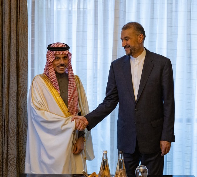 Saudi foreign minister Prince Faisal bin Farhan met with his Iranian counterpart Hossein Amir-Abdollahian on Friday. (KSA MOFA)