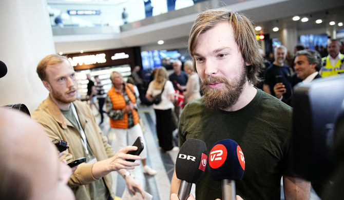 Danish citizen Thomas Kjems speaks to journalists after arriving at Copenhagen Airport, in Copenhagen, Denmark June 3, 2023 after being released from detention in Iran. (REUTERS)