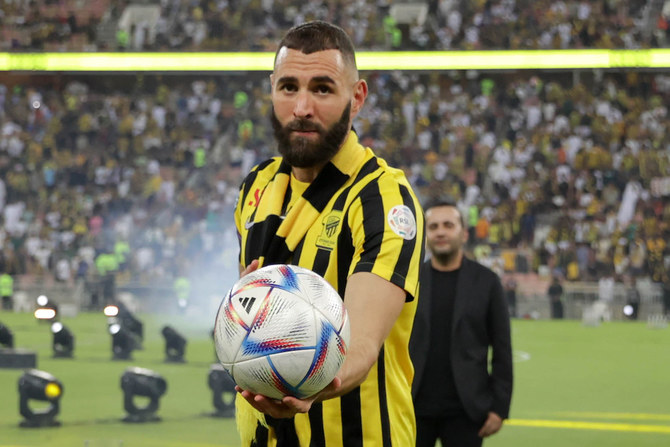 French forward Karim Benzema, who signed up for champions Al-Ittihad, leads the list of latest big-name arrivals into Saudi Arabia’s professional football league. (AFP)