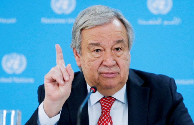 United Nations Secretary-General Antonio Guterres speaks at a press conference at the United Nations complex in Gigiri, Nairobi, Kenya May 3, 2023. (REUTERS)