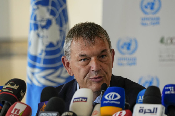 UNRWA chief Philippe Lazzarini said his agency is seeking $300 million “to keep our operations running between now and the end of the year”.( AP)