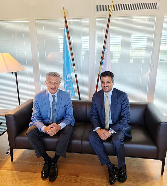 Saudi Arabia’s Permanent Representative to the UN in Geneva, Abdulmohsen Majed bin Khothaila (R). (Supplied)