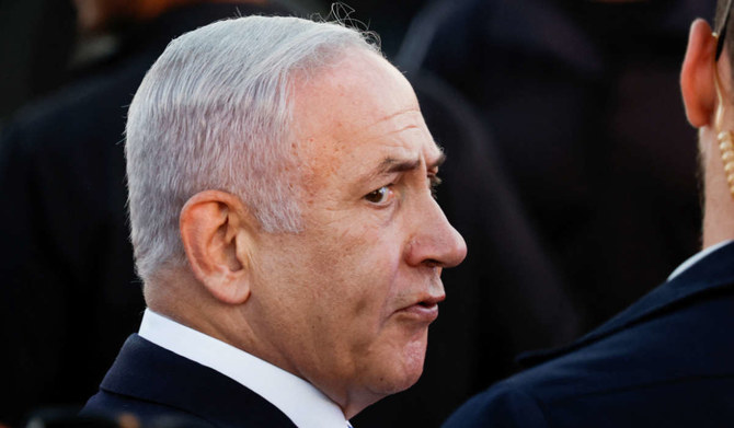 Israeli Prime Minister Benjamin Netanyahu looks on during a graduation ceremony for Israeli Air Force pilots at Hatzerim Airbase, in southern Israel, June 29, 2023. (REUTERS)
