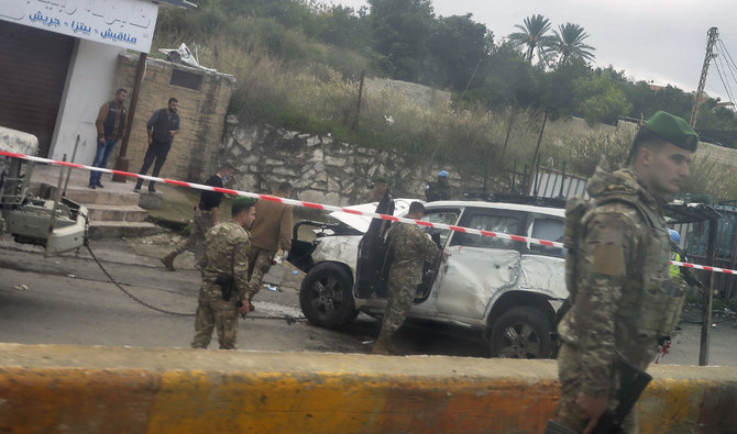 -Lebanese forces secure the area where a UN peacekeeping force UNIFIL convoy came under small arms fire, in the village of Al-Aqabiya in south Lebanon, on December 15, 2022. (AFP)