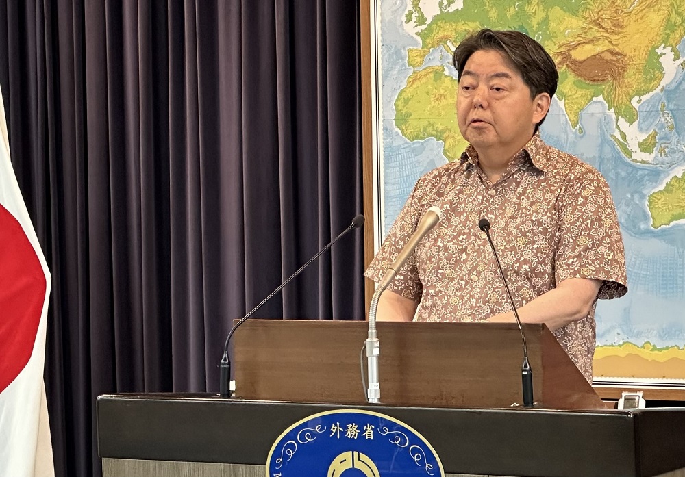 Foreign Minister HAYASHI speaks at a press conference on June 6. (ANJ photo)