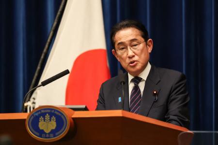 Japan's Prime Minister Fumio Kishida speaks during a news conference at the prime minister's office in Tokyo on June 21, 2023. (AFP)