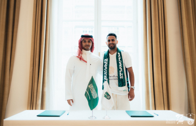 Algeria international Riyad Mahrez has become a former Manchester City player after signing a new contract to play for Saudi Arabia’s Al-Ahli football club on July 28, 2023. (Twitter/@ALAHLI_FCEN)