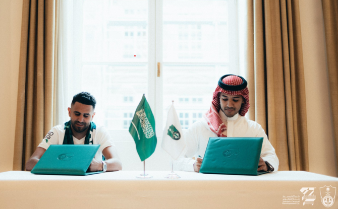 Algeria international Riyad Mahrez has become a former Manchester City player after signing a new contract to play for Saudi Arabia’s Al-Ahli football club on July 28, 2023. (Twitter/@ALAHLI_FCEN)