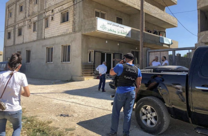 Members of Lebanese security forces gather near a mosque where a shooting took place, in Bar Elias, Lebanon July 7, 2023. (Reuters)