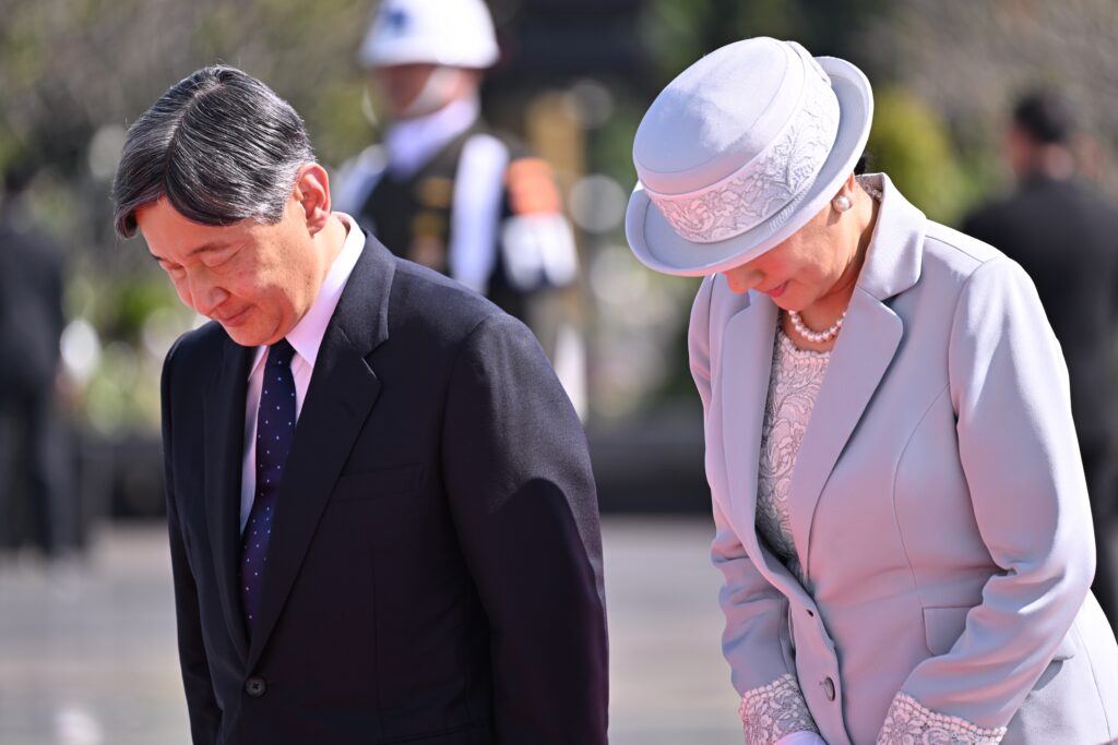 Japanese Emperor Naruhito and Empress Masako attended the opening ceremony for an international conference on automatic control systems in the eastern Japan city of Yokohama on Sunday. (AFP)