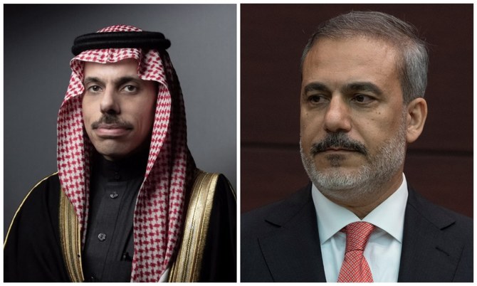 Prince Faisal (L) and Hakan Fidan (R) discussed ways to strengthen and develop relations between the two countries. (Al-Ekhbariya/Reuters/File Photos)