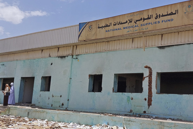 This picture taken on May 2, 2023 shows a destroyed medical storage in Nyala, the capital of South Darfur province, on the third week of fighting between rival generals' forces. (AFP)