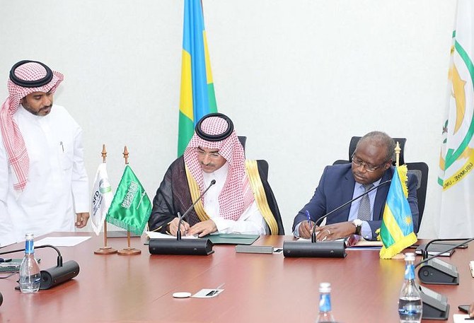 The CEO of the Saudi Fund for Development, Sultan bin Abdulrahman Al-Marshad, signed with the Minister of Finance and Economic Planning of the Republic of Rwanda, Ndagijimana Uzziel, in Kigali a $20 million soft loan. (SPA)
