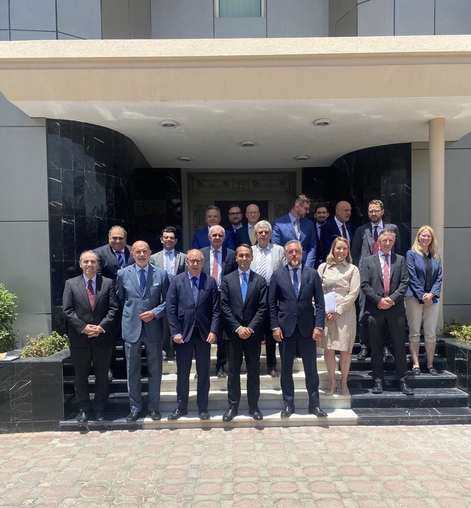 The first EU special representative for the Gulf region, Luigi Di Maio, is pictured with the ambassadors of EU member states in Riyadh. (@eusimonpa)