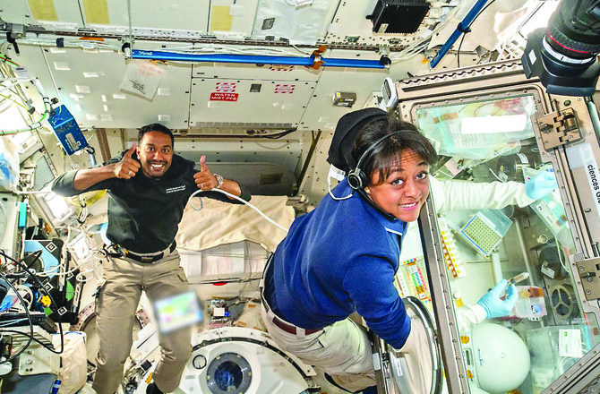 Rayyanah Barnawi — the first Saudi woman in space and the first Arab woman on the iSS — conducted scientific experiments during the Ax-2 mission, including tissue engineering and regenerative medicine. (Twitter/Astro_Rayyanah)