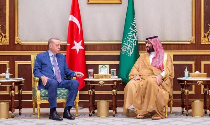 Saudi Arabia's Crown Prince Mohammed bin Salman meets Turkish President Recep Tayyip Erdogan in Jeddah, Saudi Arabia, July 17, 2023. (SPA)