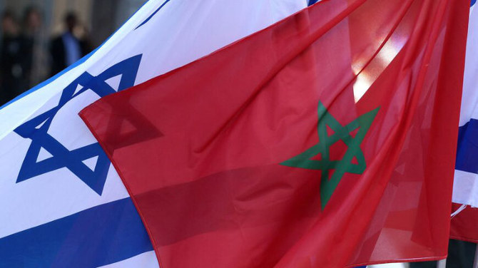 Israeli and Moroccan flags are pictured during an official ceremony in Israel's Mediterranean coastal city of Tel Aviv. (AFP/File)