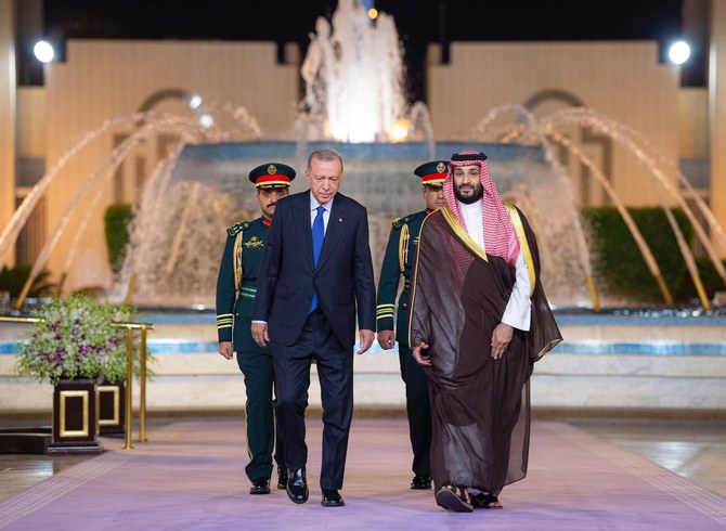 Turkish President Recep Tayyip Erdogan received by Saudi Crown Prince Mohammed bin Salman in Jeddah. (SPA)