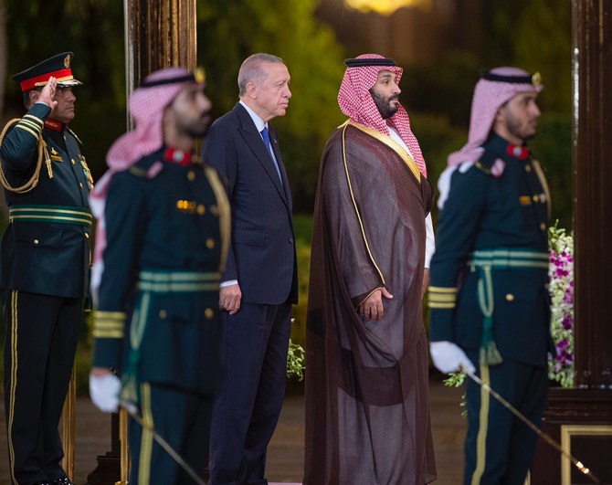 Turkish President Recep Tayyip Erdogan received by Saudi Crown Prince Mohammed bin Salman in Jeddah. (SPA)