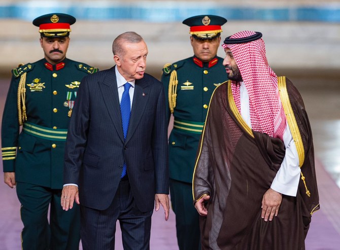 Turkish President Recep Tayyip Erdogan received by Saudi Crown Prince Mohammed bin Salman in Jeddah. (SPA)