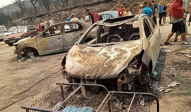 The aftermath of Algeria’s wildfires in Toudja town as temperatures hit 48 degrees Celsius (118 Fahrenheit) on July 24, 2023. (AFP)