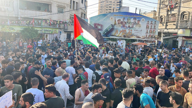 Palestinians protest calling for an end to internal divisions and resolving longstanding power crisis, in Khan Younis in the southern Gaza Strip July 30, 2023. (REUTERS)