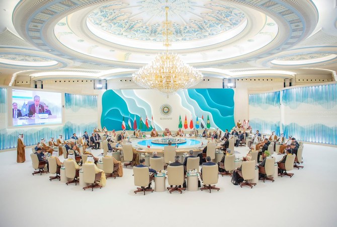 The President of Kazakhstan Kassym-Jomart Tokayev speaks at the GCC-Central Asia Summit in Jeddah on Wednesday. (SPA)