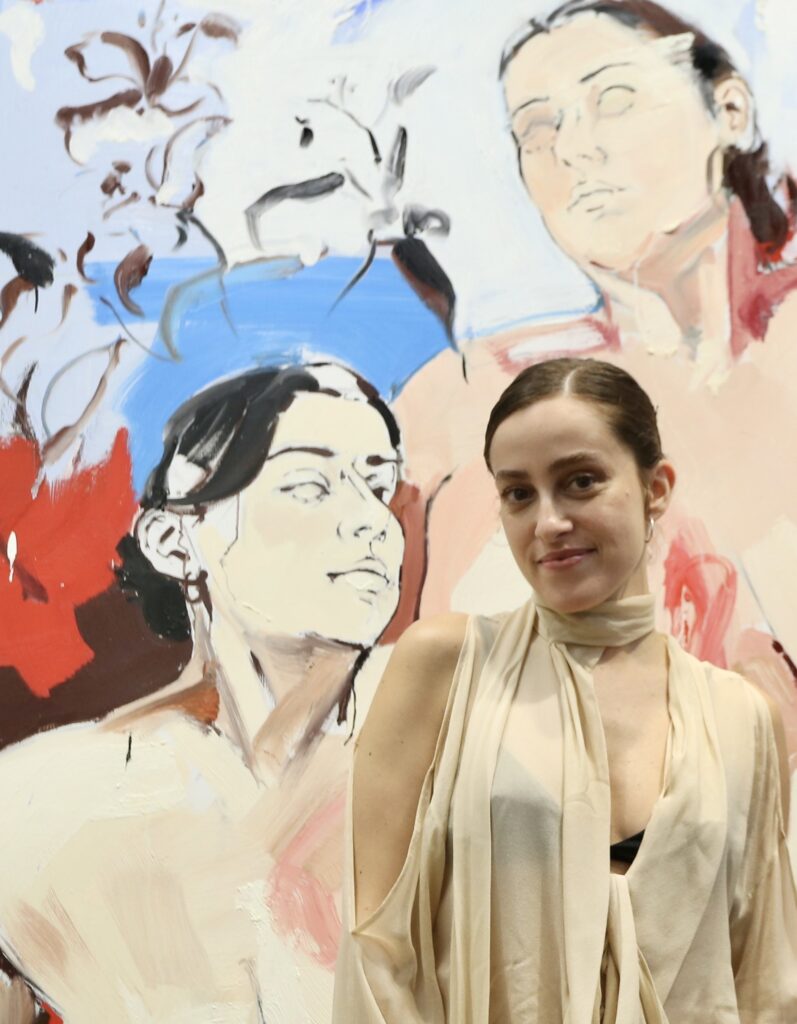 Cristina Banban pose in front of her masterpiece Figura V, at her exhibition in espace Perrotin in Tokyo. (ANJ/ Pierre Boutier)