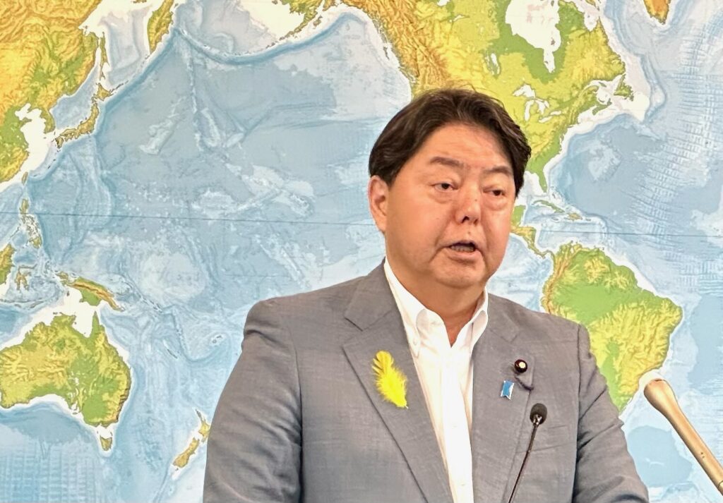Foreign Minister HAYASHI speaks at a press conference on Tuesday July 4. (ANJ photo)  
