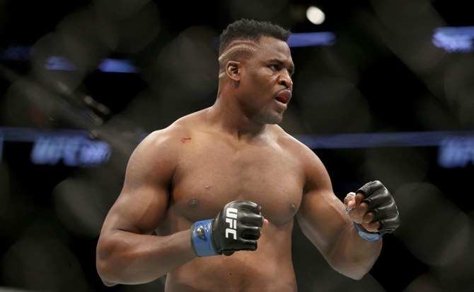 Francis Ngannou during a heavyweight championship mixed martial arts bout against Stipe Miocic at UFC 220, Jan. 21, 2018, Boston, USA. (AP Photo)