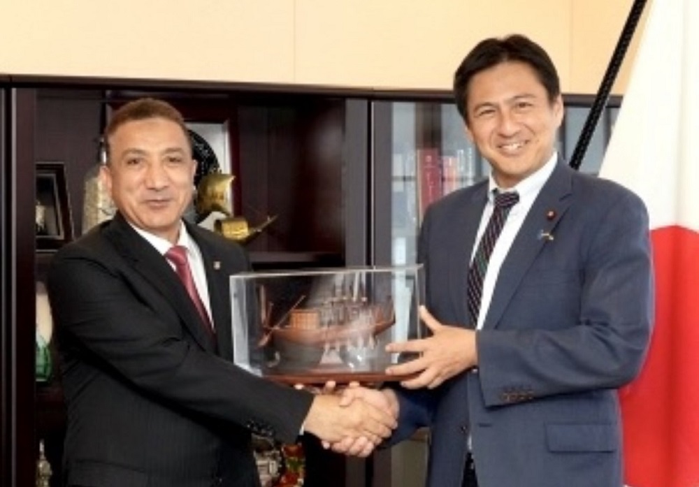 Major General Atef Moftah Saleh Tolba, the General Director of the Grand Egyptian Museum, paid a courtesy call on TAKEI Shunsuke, State Minister for Foreign Affairs, in Tokyo on Monday. (MOFA)