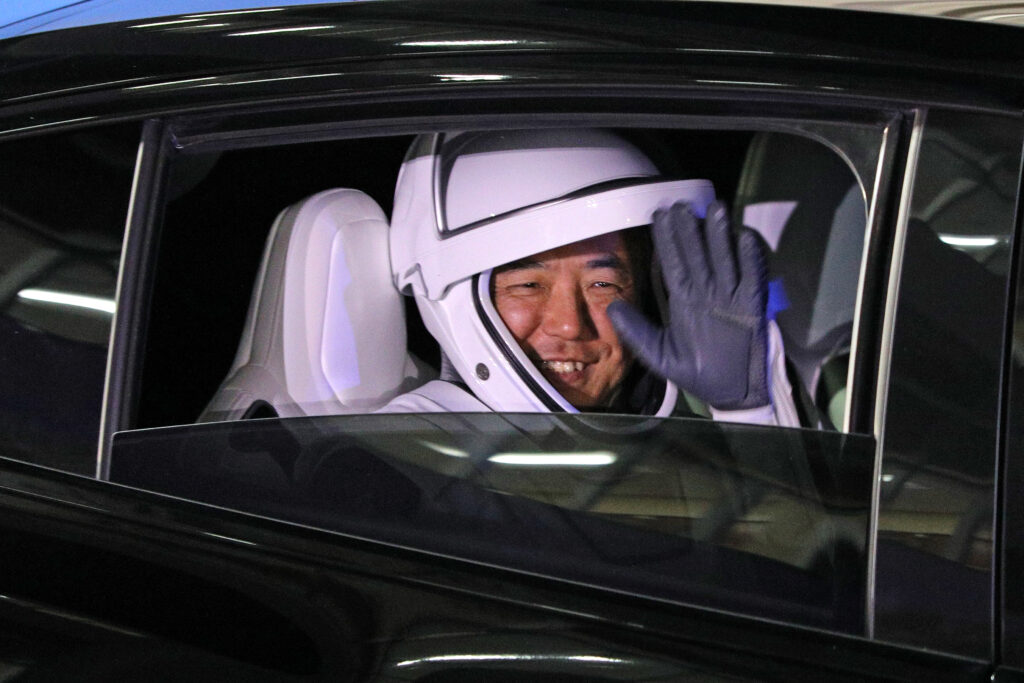 Japan Aerospace Exploration Agency (JAXA) astronaut Satoshi Furukawa preparing to to board the SpaceX Dragon spacecraft for the Crew-7 mission launch. (AFP)