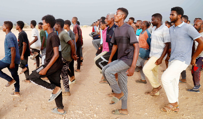 Civilians recruited by the Sudanese Army take part in military training in the Kassinger area of Sudan’s Northern State. (AFP)