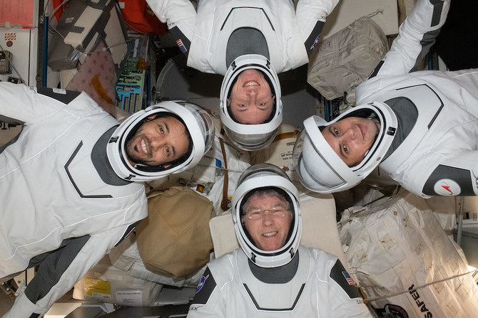 Sultan AlNeyadi AlNeyadi, left, with NASA astronauts Stephen Bowen, top, Woody Hoburg, bottom, and Roscosmos cosmonaut Andrey Fedyaev, were part of NASA’s SpaceX Crew-6 that lifted off on March 2, 2023. (Twitter: NASA)