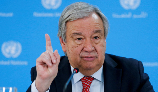 United Nations Secretary-General Antonio Guterres speaks at a press conference at the United Nations complex in Gigiri, Nairobi, Kenya May 3, 2023. (REUTERS)