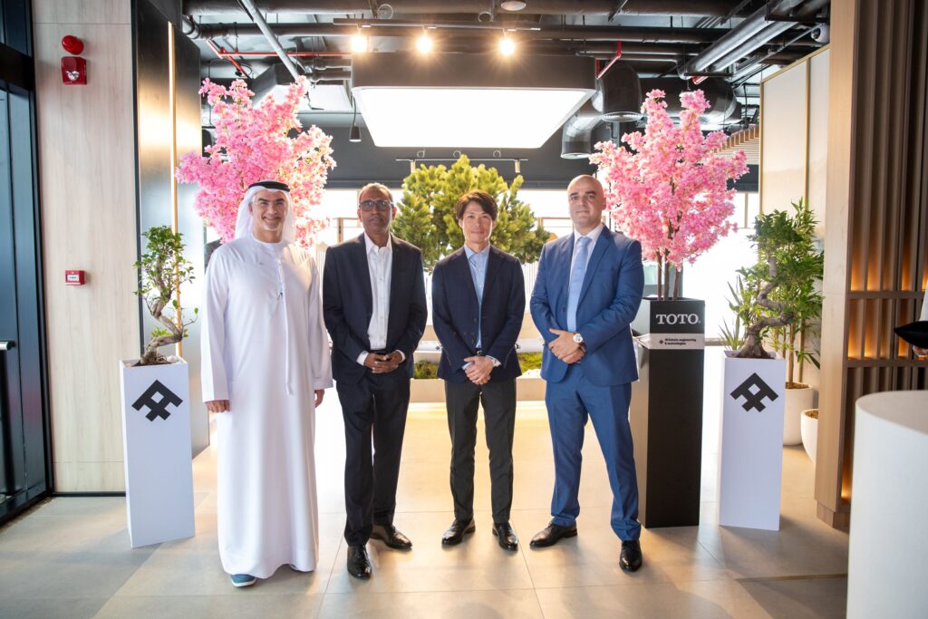 Left to right: Yousef Ali BinZayed, General Manager of Facilities Management at Al-Futtaim Engineering & Technologies, Murali Serpakkam, Managing Director of Al-Futtaim Engineering & Technologies, Endo Daisuke, TOTO President – Middle East, Bahaa Malaeb, General Manager of the Building Products Division at Al-Futtaim Engineering & Technologies. (Supplied)