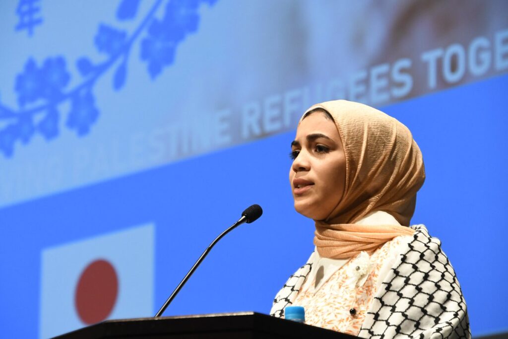 One of the students giving a speech at Tokyo's UN university. (@UNIC_Tokyo on X)