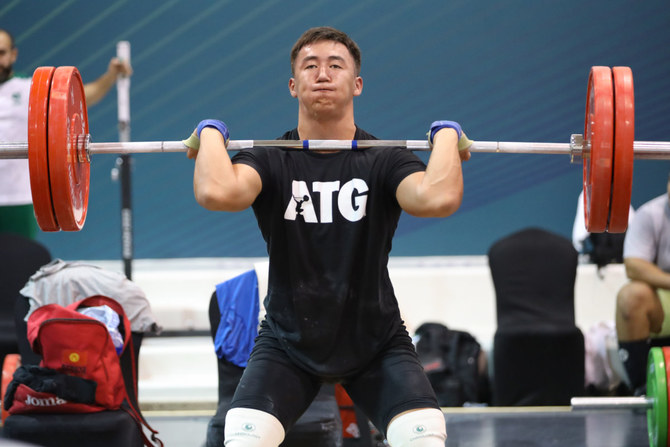 A participant works out at the Prince Faisal bin Fahd Olympic Complex ahead of the World Senior Weightlifting Championship. (Supplied)