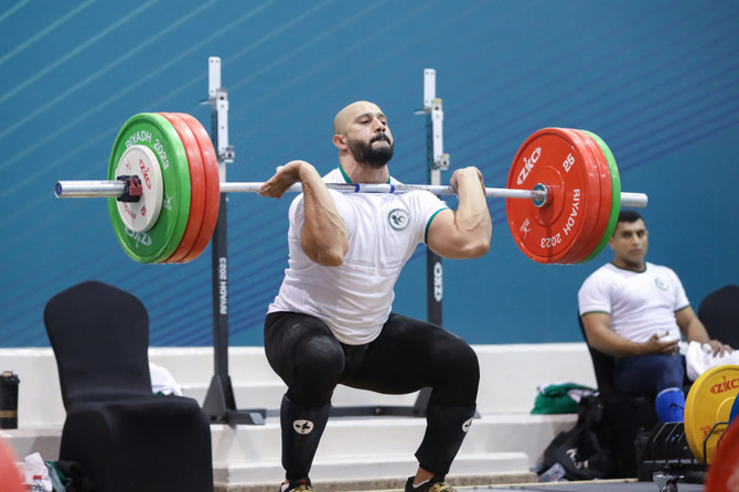A participant works out at the Prince Faisal bin Fahd Olympic Complex ahead of the World Senior Weightlifting Championship. (Supplied)