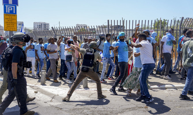 Eritrean protesters clash with Israeli riot police in Tel Aviv, Israel, Saturday, Sept. 2, 2023. (AP)