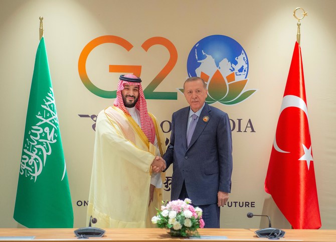 Saudi Crown Prince Mohammed bin Salman on Sunday met with Turkish President Recep Tayyip Erdogan in India for talks. (Twitter: @spagov)