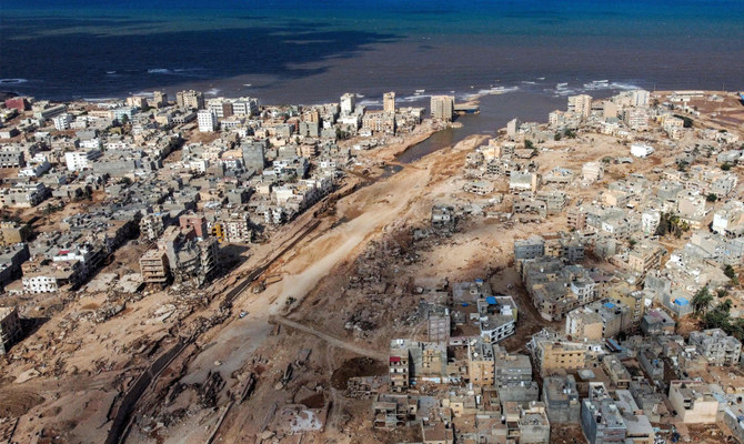 An aerial view shows Libya's eastern city of Derna on September 18, 2023, following deadly flash floods. (AFP)