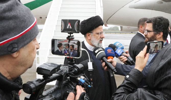 Iranian President Ebrahim Raisi gives an interview upon his arrival in New York at F. Kennedy International Airport in New York, U.S, September 18, 2023. (REUTERS)